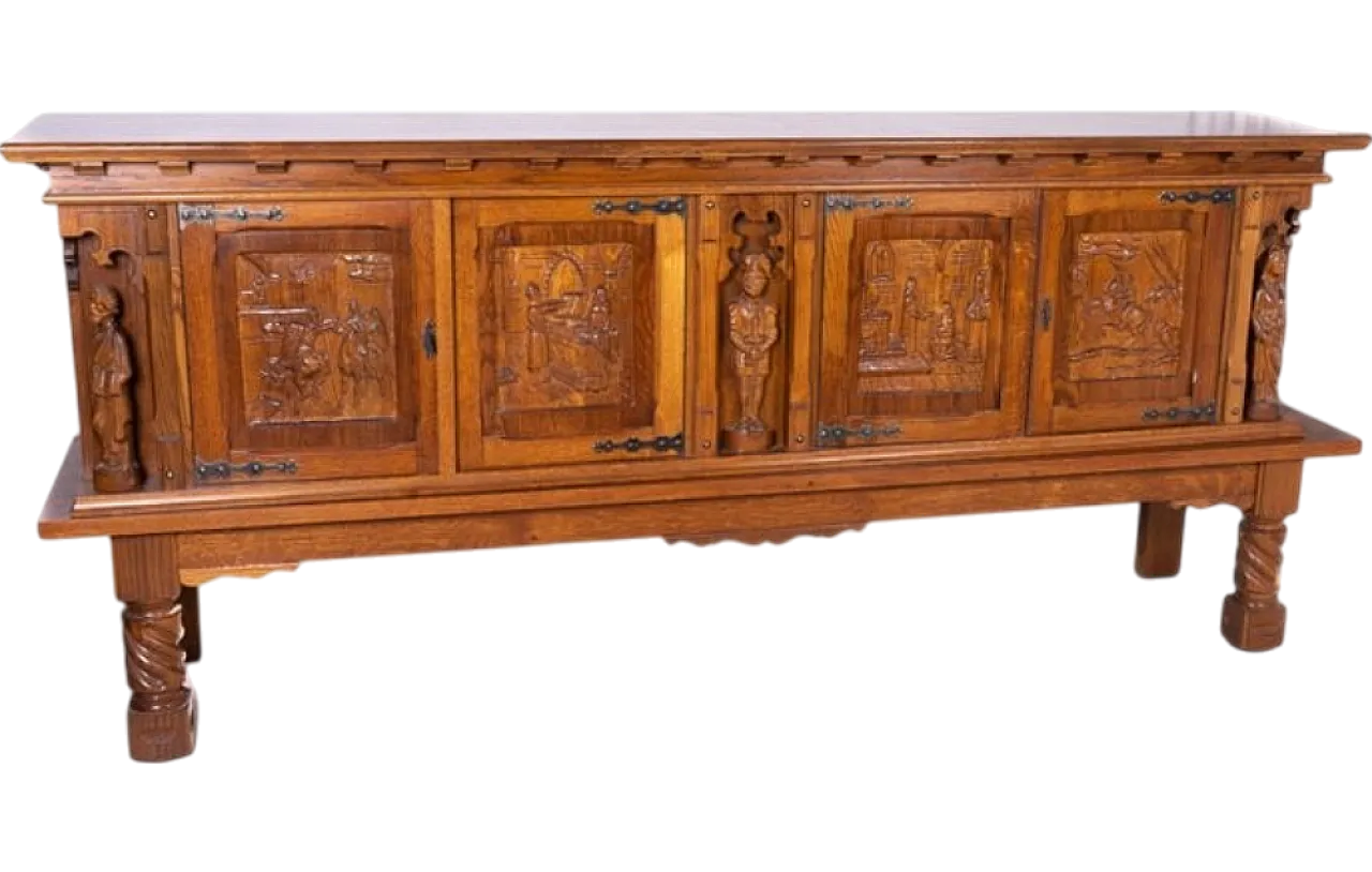 Wooden sideboard with decorative carvings, 1970s 8