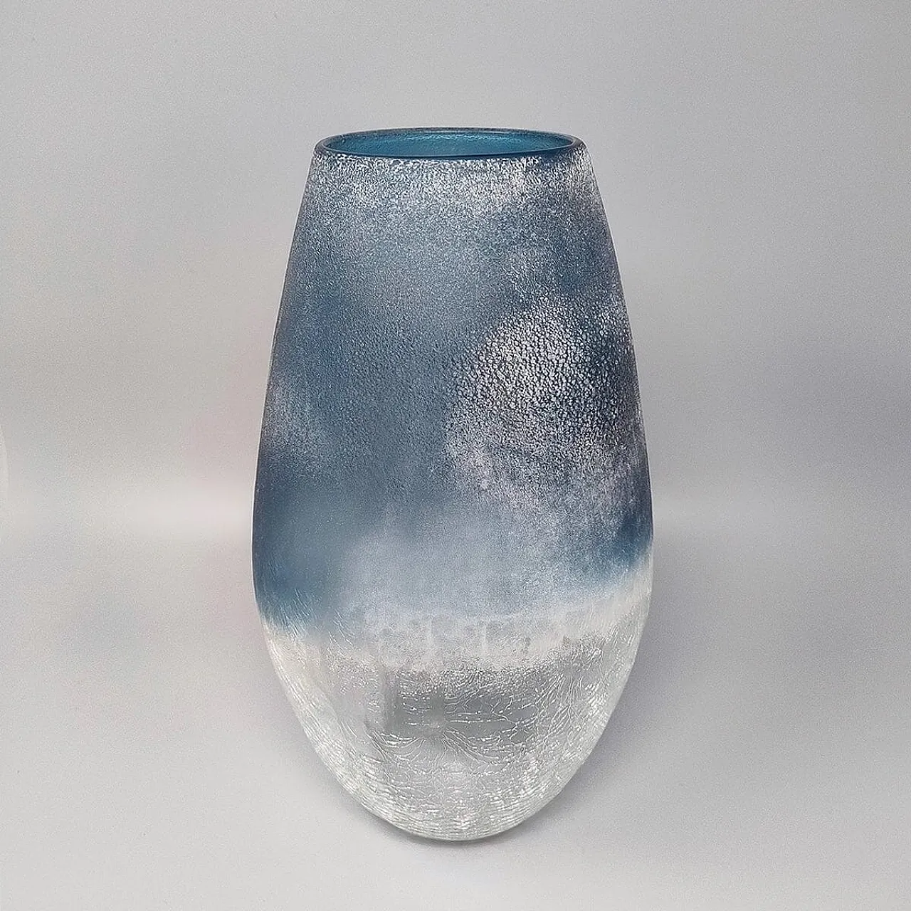 Vaso blu di Arte Vetro in vetro smerigliato, anni '70 2