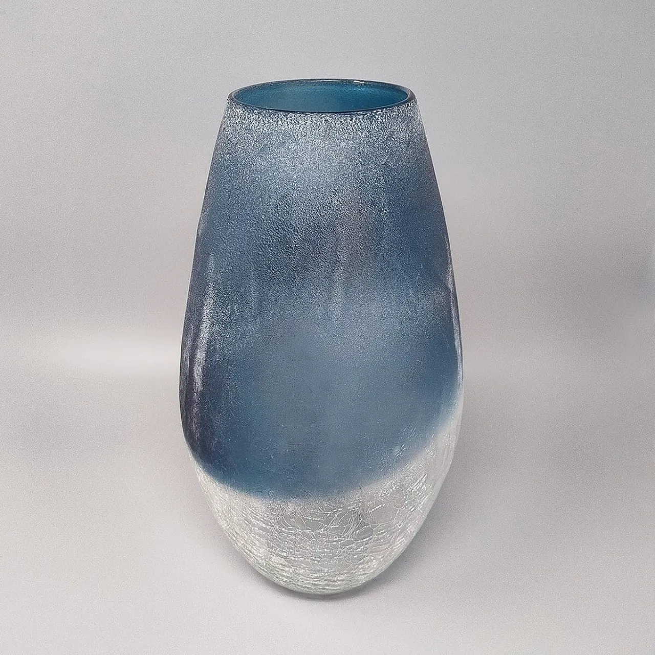 Vaso blu di Arte Vetro in vetro smerigliato, anni '70 4