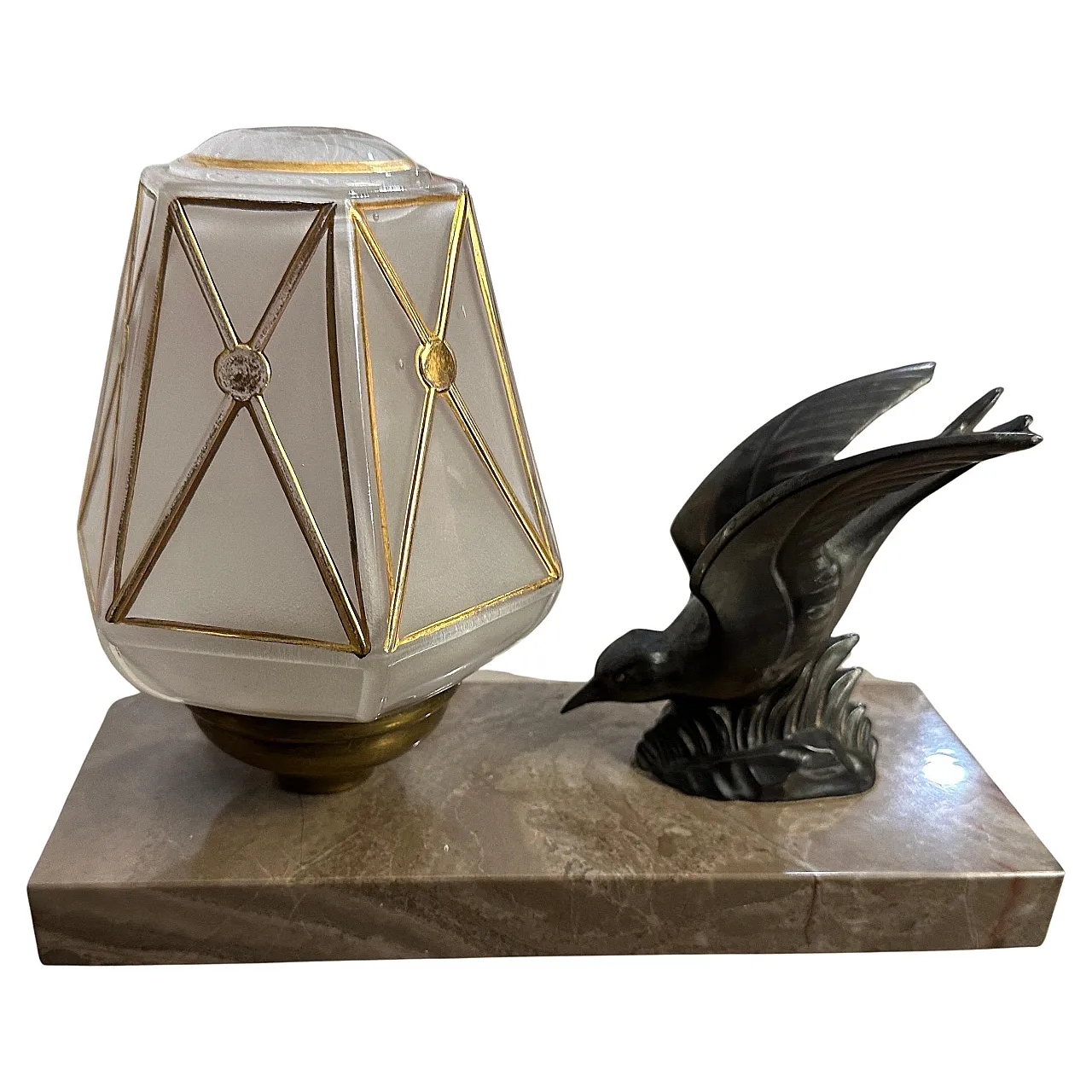 Marble, metal and art glass table lamp, 1930s 1