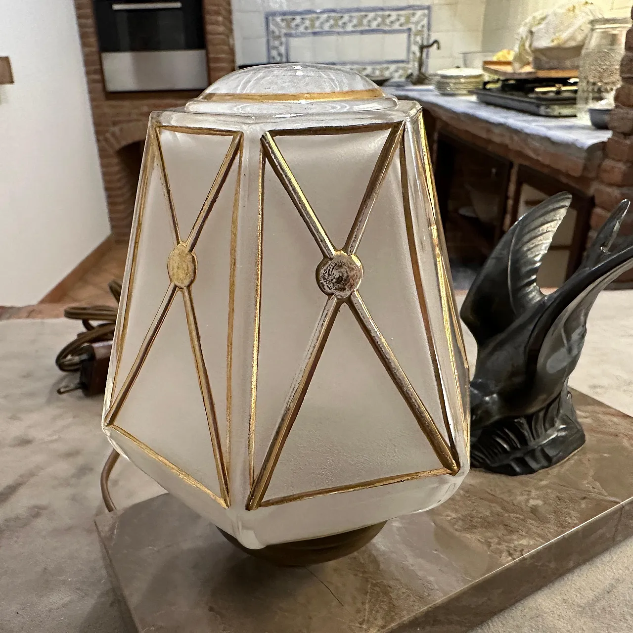 Marble, metal and art glass table lamp, 1930s 7