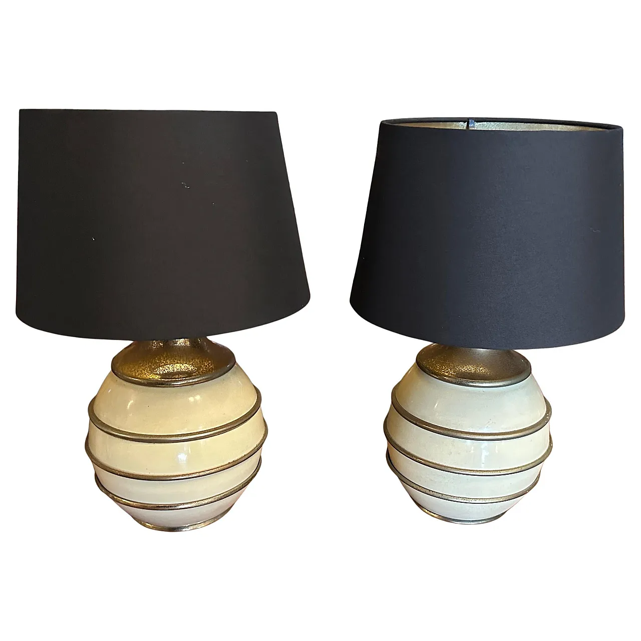 Pair of brass and ivory lacquered metal lamps, 1970s 1