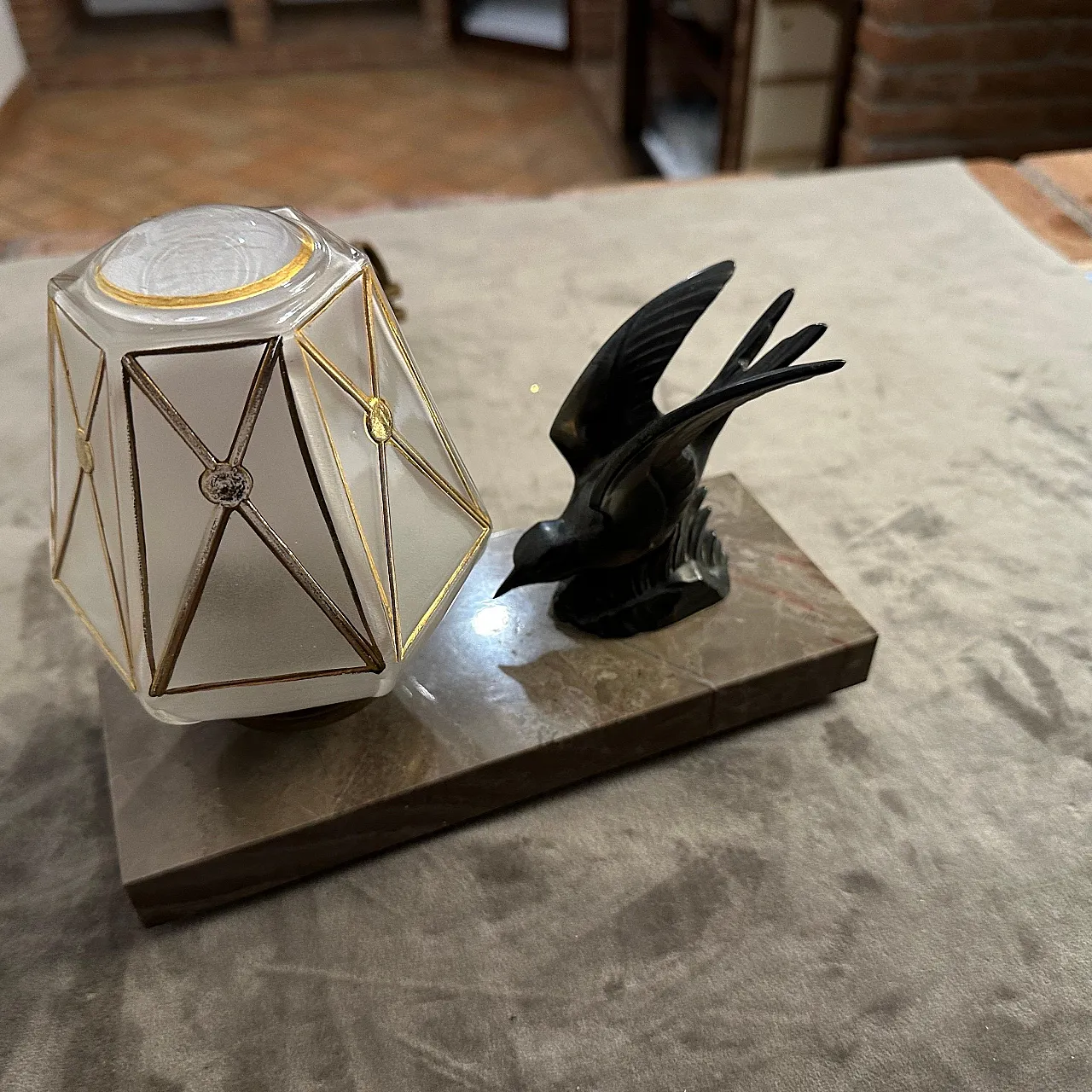 Marble, metal and art glass table lamp, 1930s 9