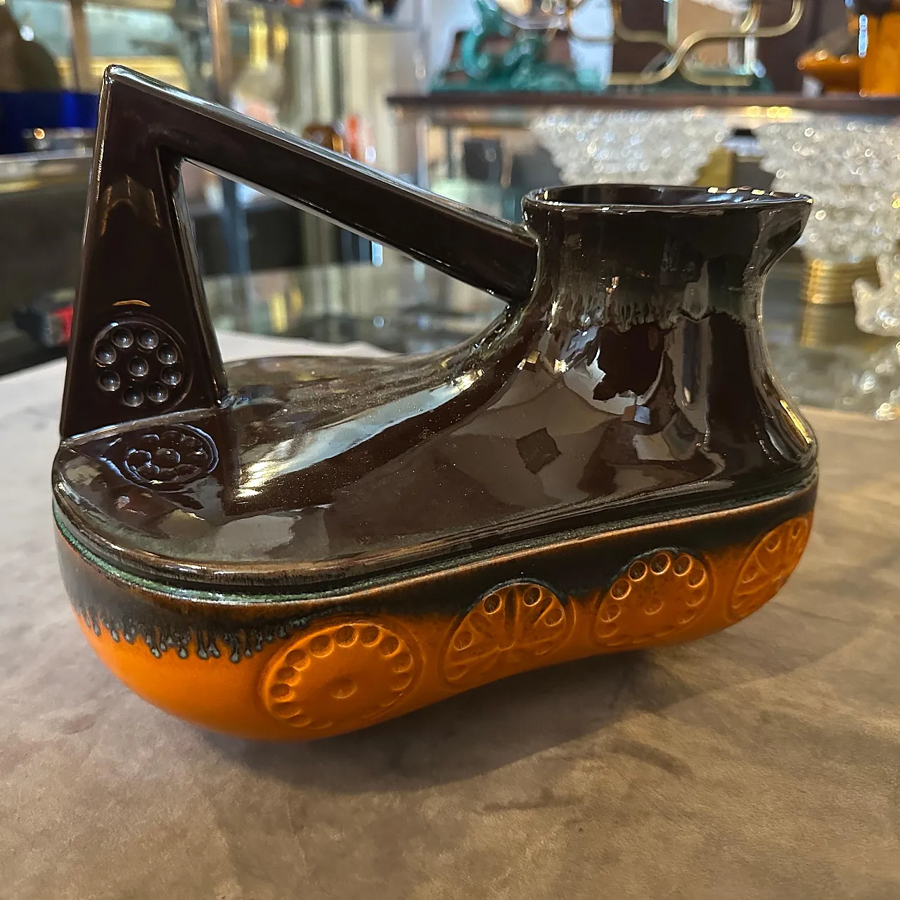 Brown and orange ceramic jug, 1970s 12