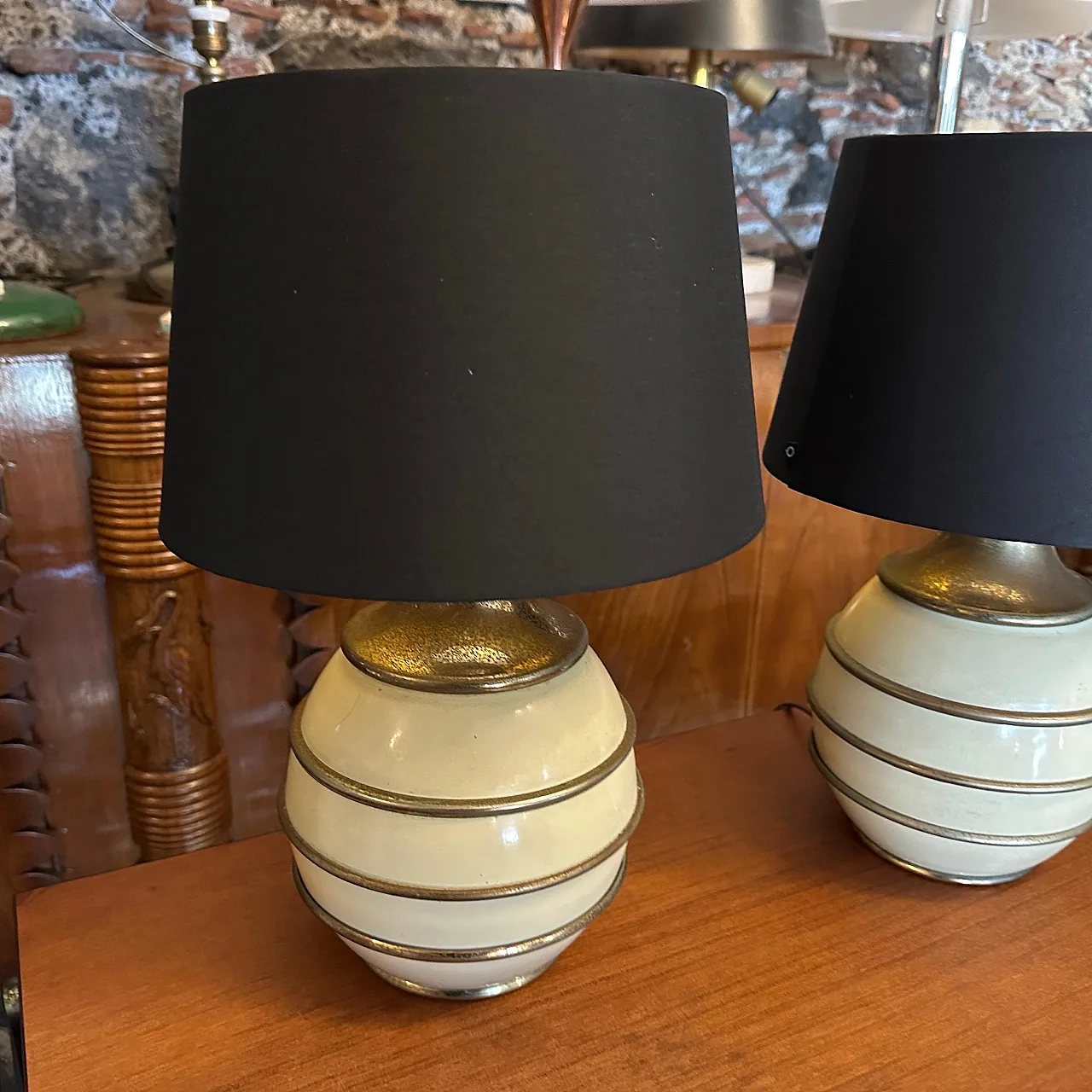 Pair of brass and ivory lacquered metal lamps, 1970s 10