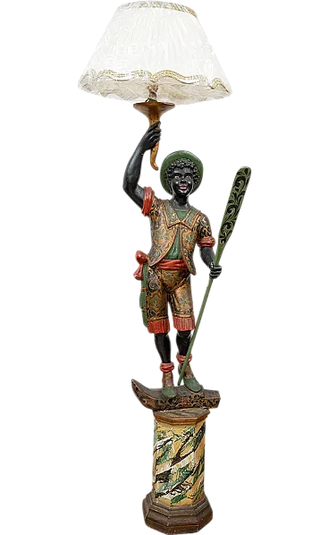 Lamp in polychrome wood with Moor of Venice sculpture, 19th century