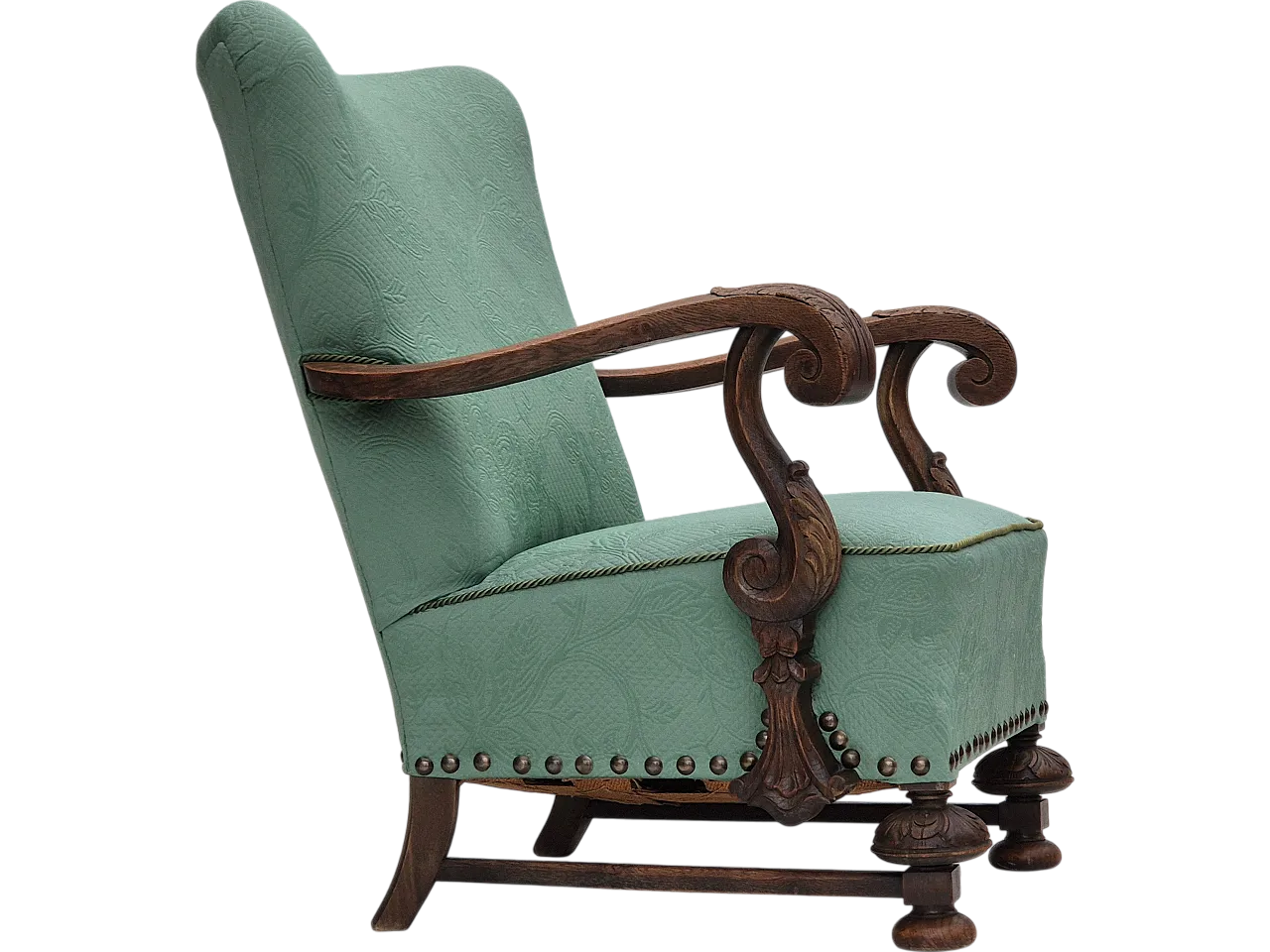 Reupholstered Danish armchair, light green, 50s, 17