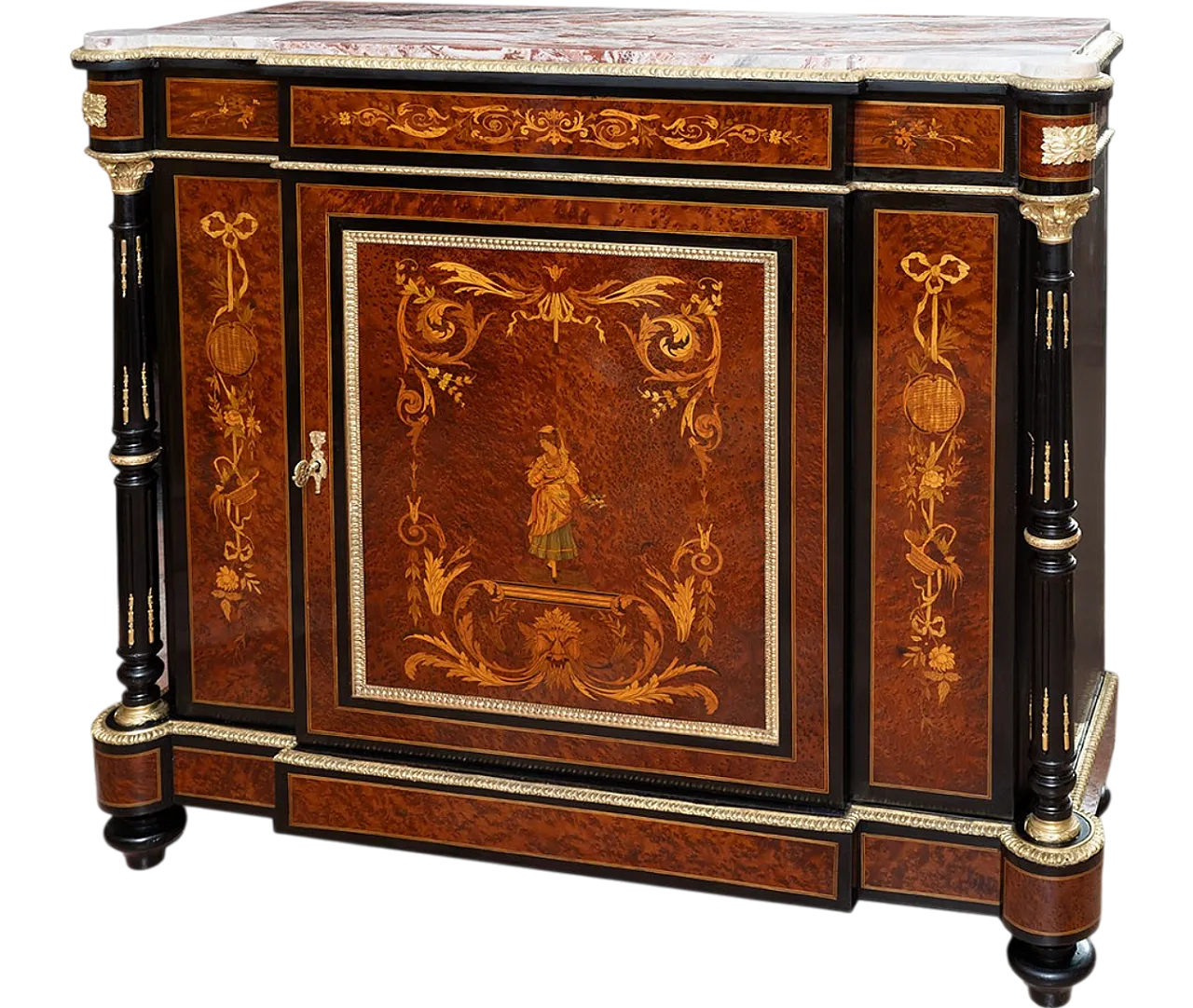 Sideboard Napoleon III French in precious exotic woods, '800 8