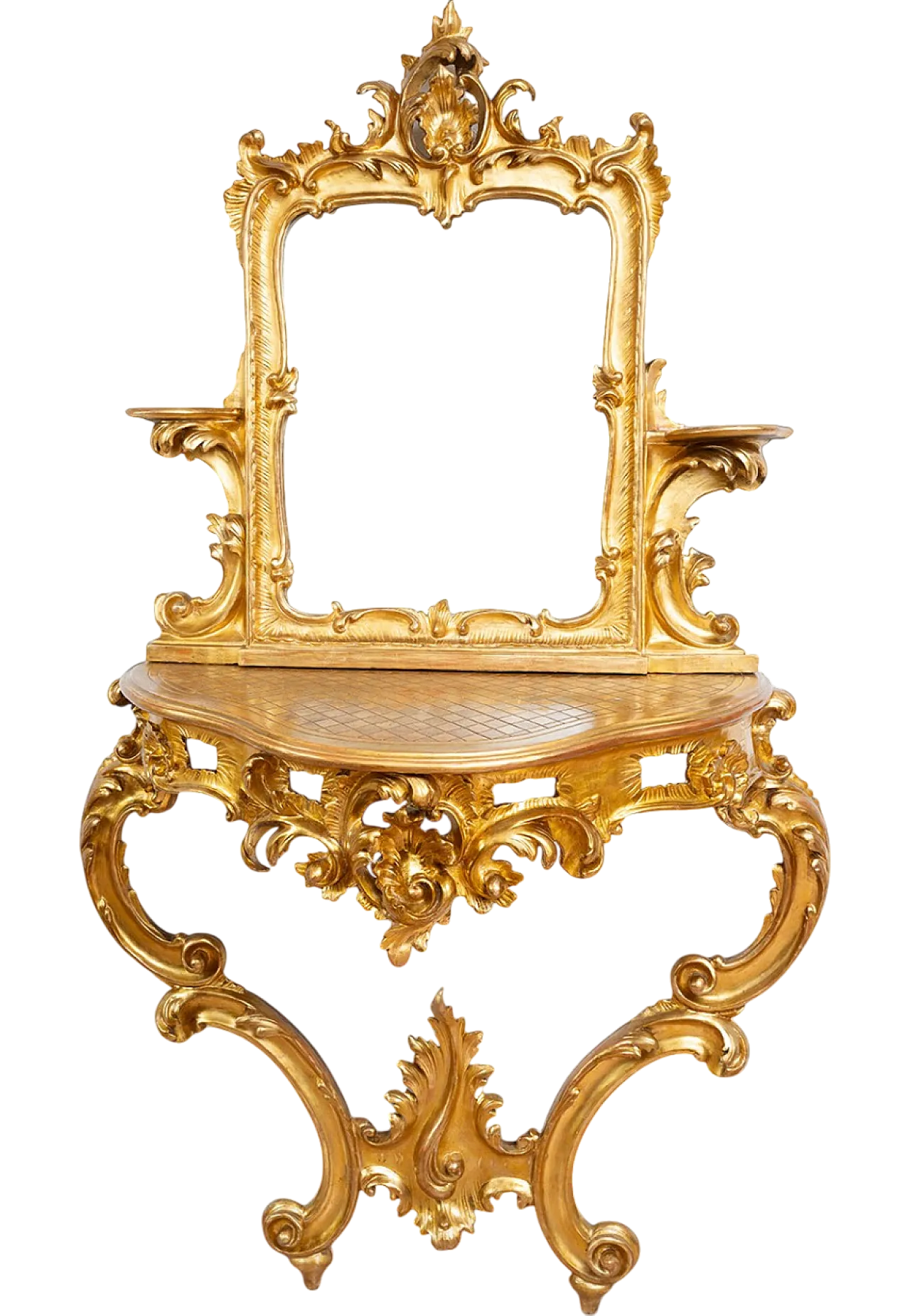 Console with mirror Luigi Filippo Neapolitan in golden wood, '800 6