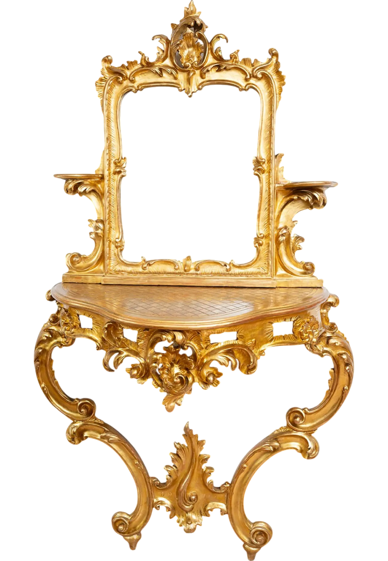 Console with mirror Luigi Filippo Neapolitan in golden wood, '800 7