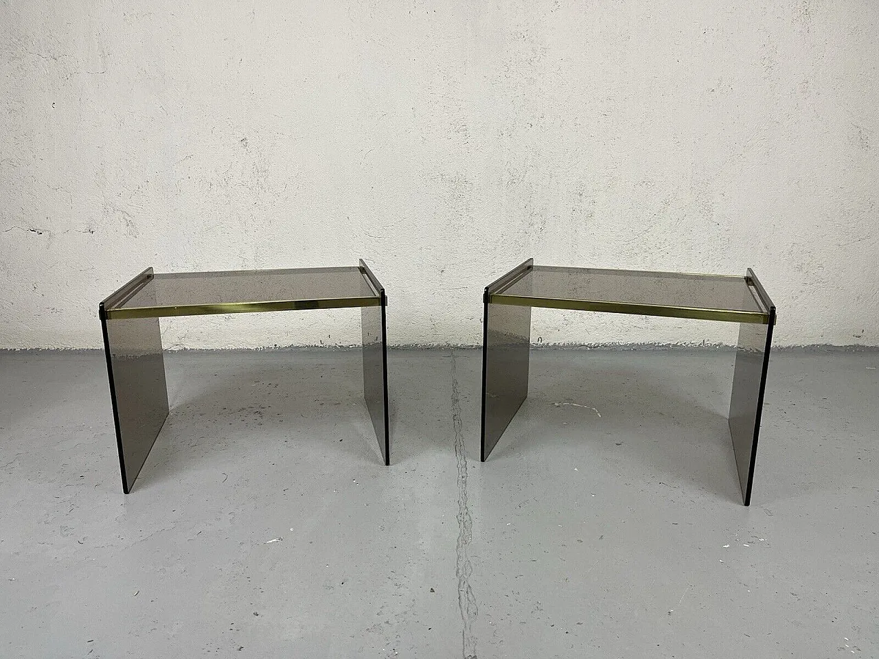 Pair of brass and glass bedside tables, 1970s 1