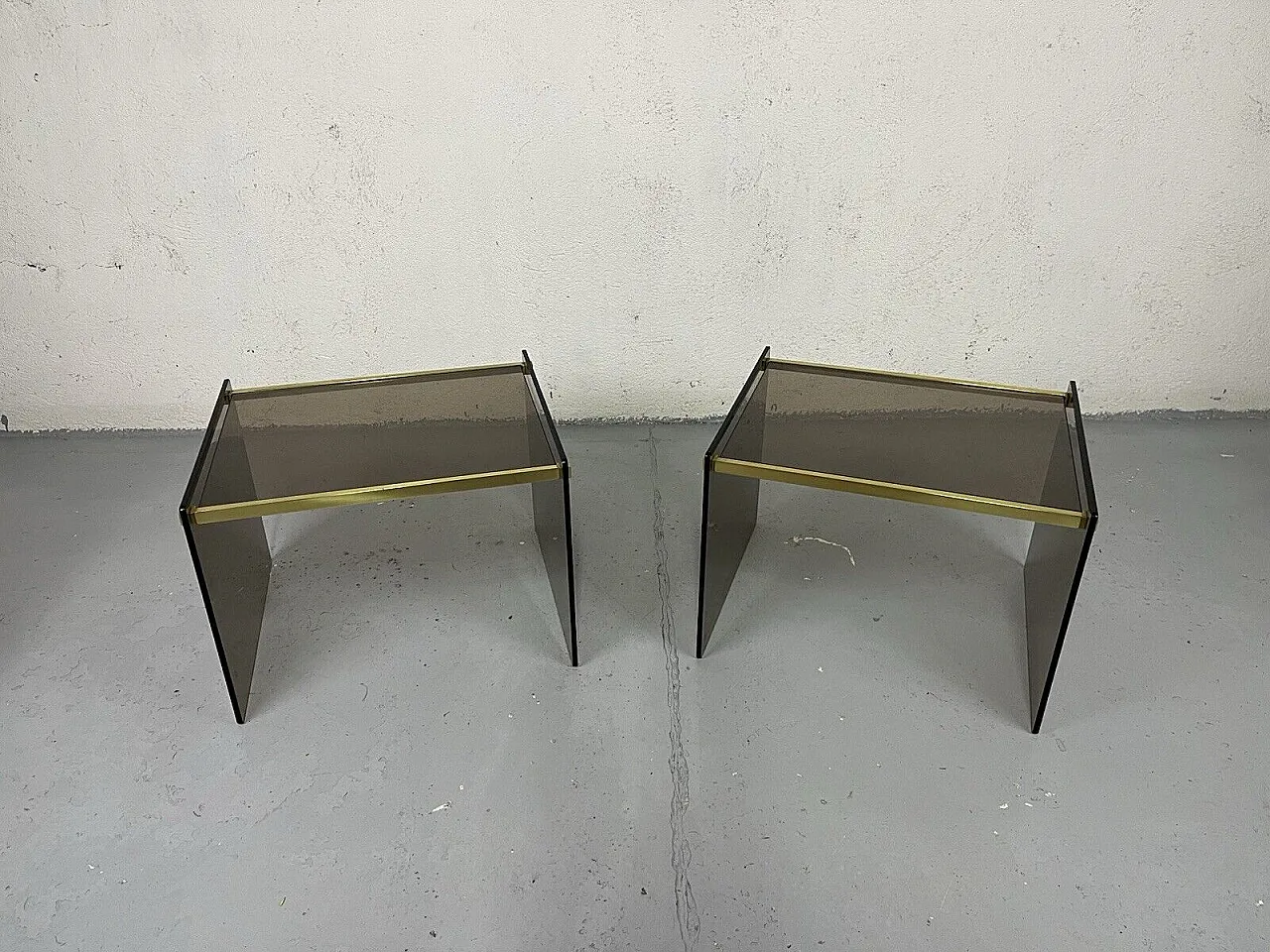 Pair of brass and glass bedside tables, 1970s 2