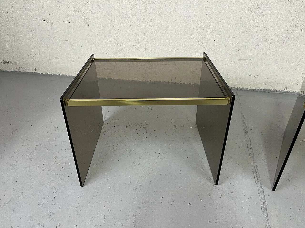 Pair of brass and glass bedside tables, 1970s 3