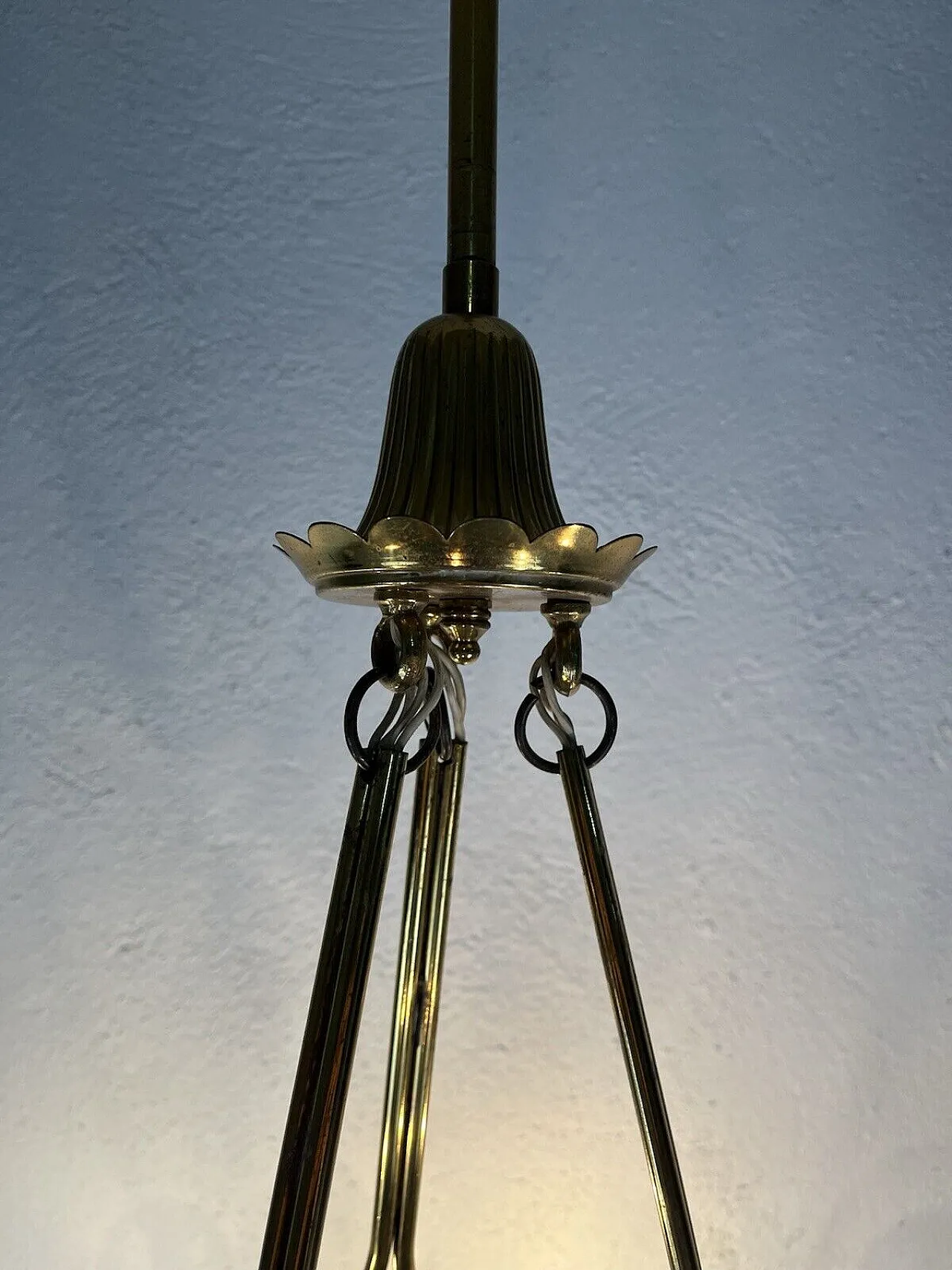 Lampadario in ottone e vetro, anni '50 6