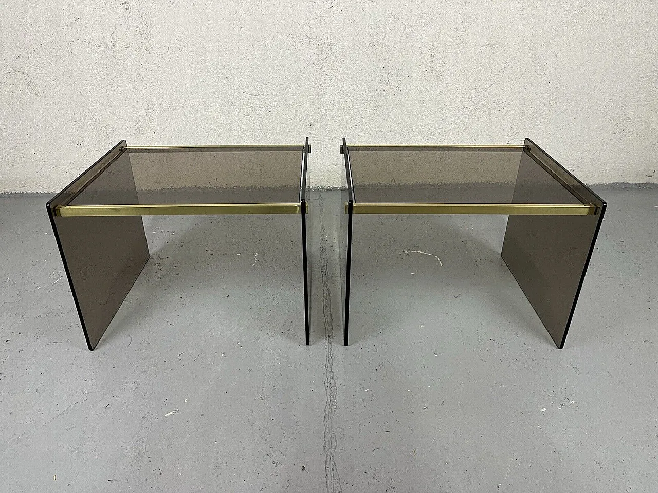 Pair of brass and glass bedside tables, 1970s 7