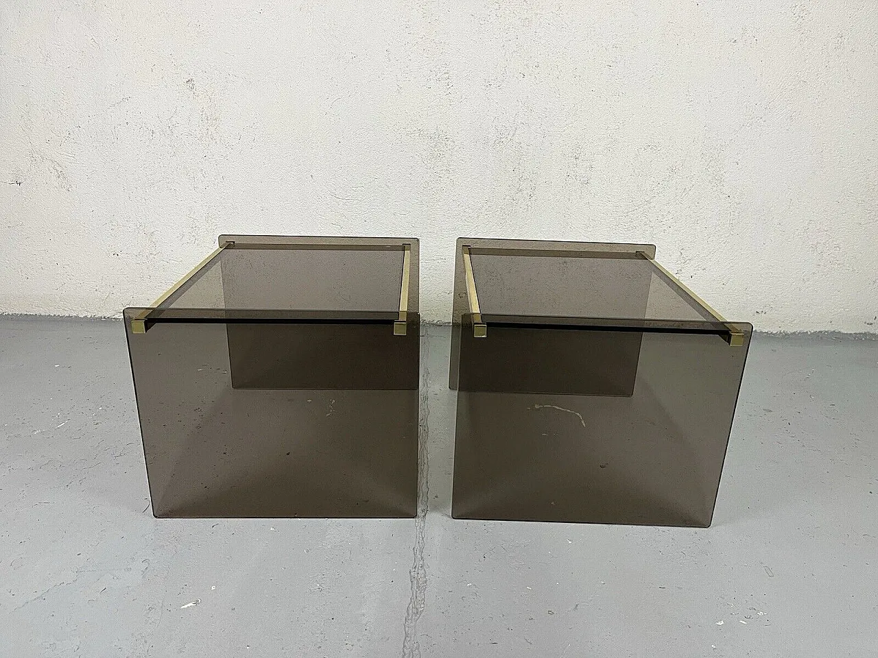 Pair of brass and glass bedside tables, 1970s 8