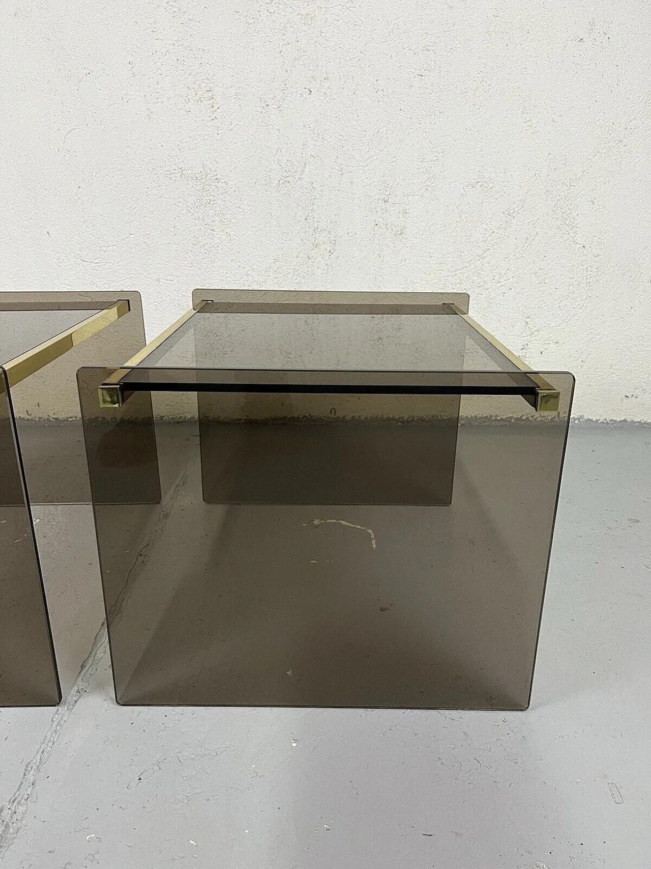 Pair of brass and glass bedside tables, 1970s 9