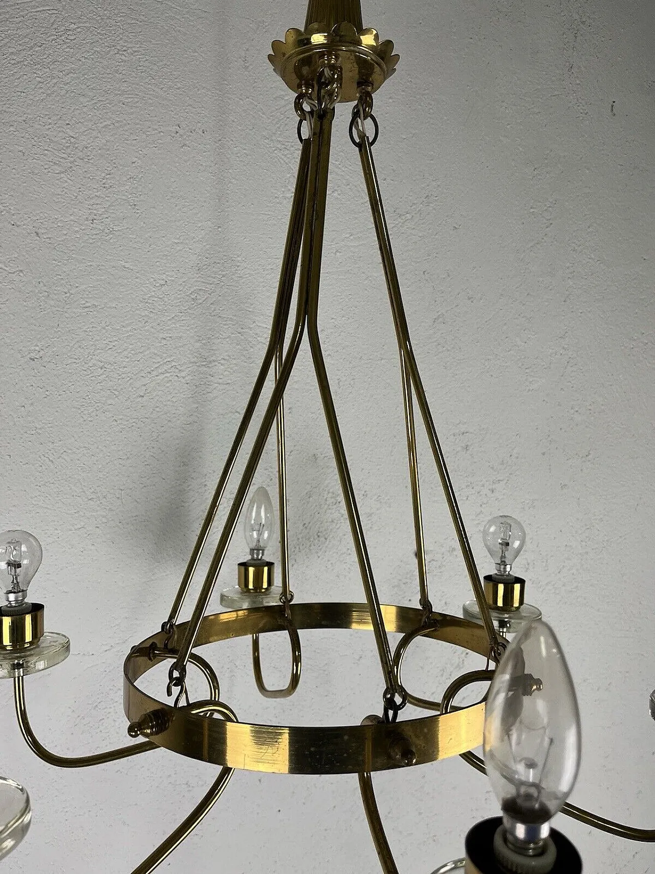 Lampadario in ottone e vetro, anni '50 9