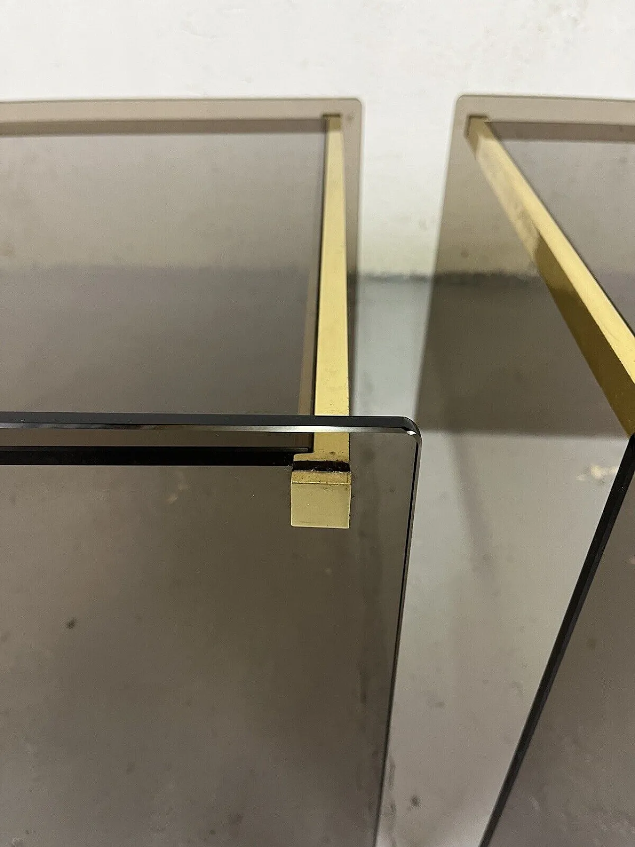 Pair of brass and glass bedside tables, 1970s 10