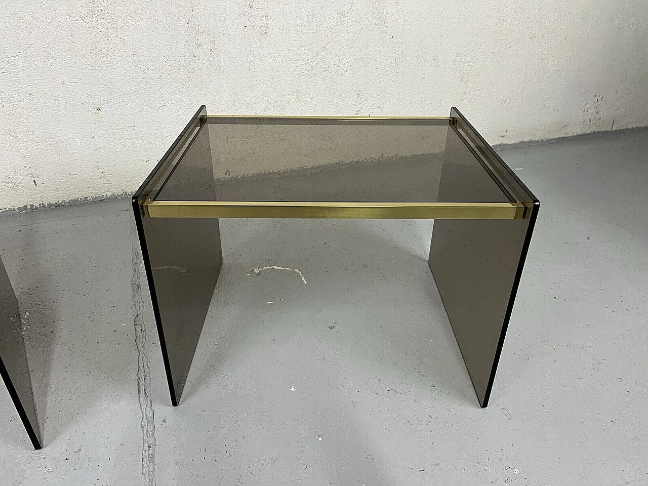 Pair of brass and glass bedside tables, 1970s 11