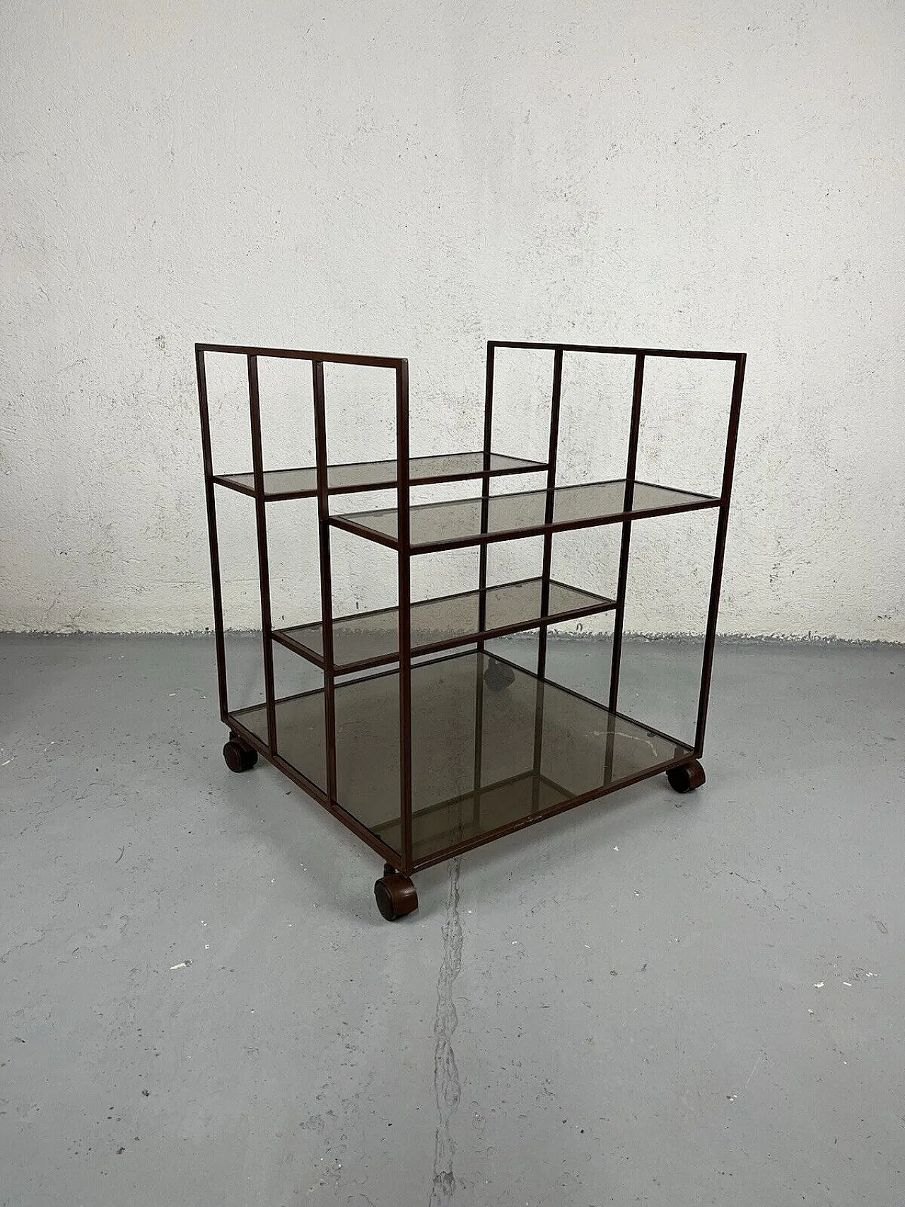 Brass bar trolley and smoked glass tops, 1980s 1