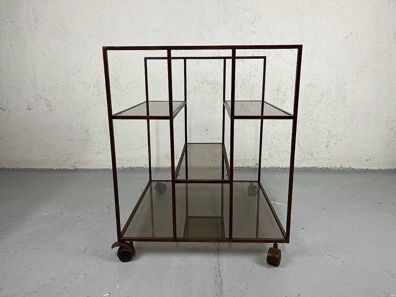 Brass bar trolley and smoked glass tops, 1980s 11