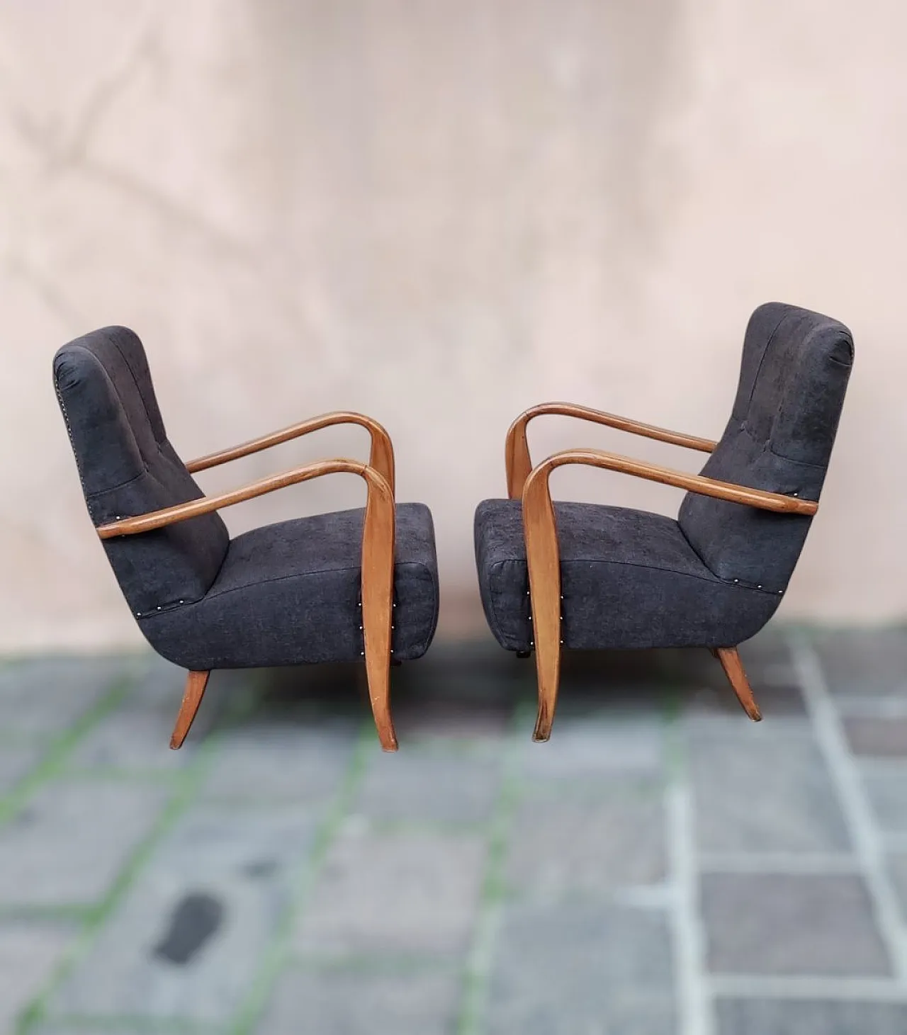 Pair of beech armchairs, 1950s 5