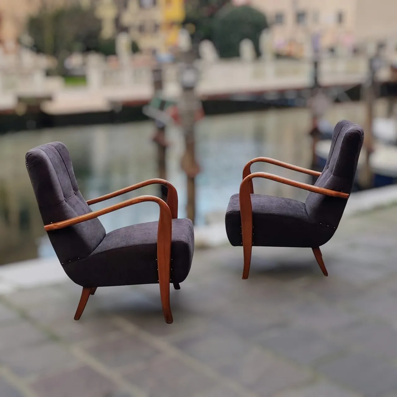 Pair of beech armchairs, 1950s 6