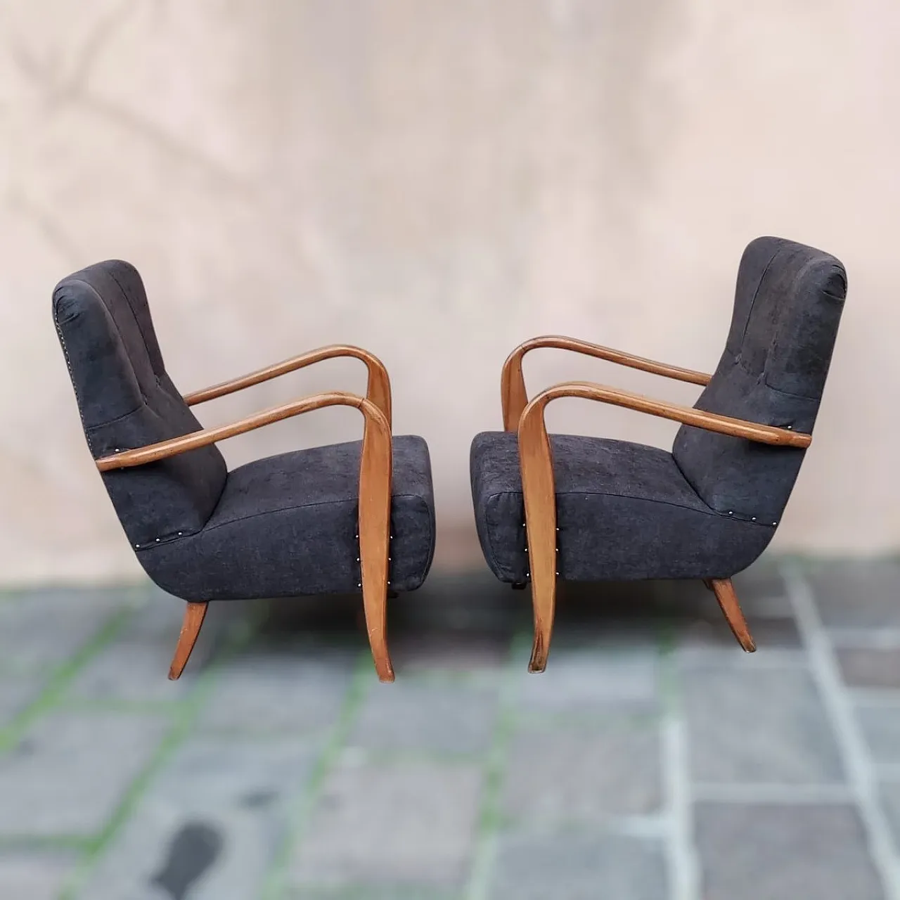 Pair of beech armchairs, 1950s 22