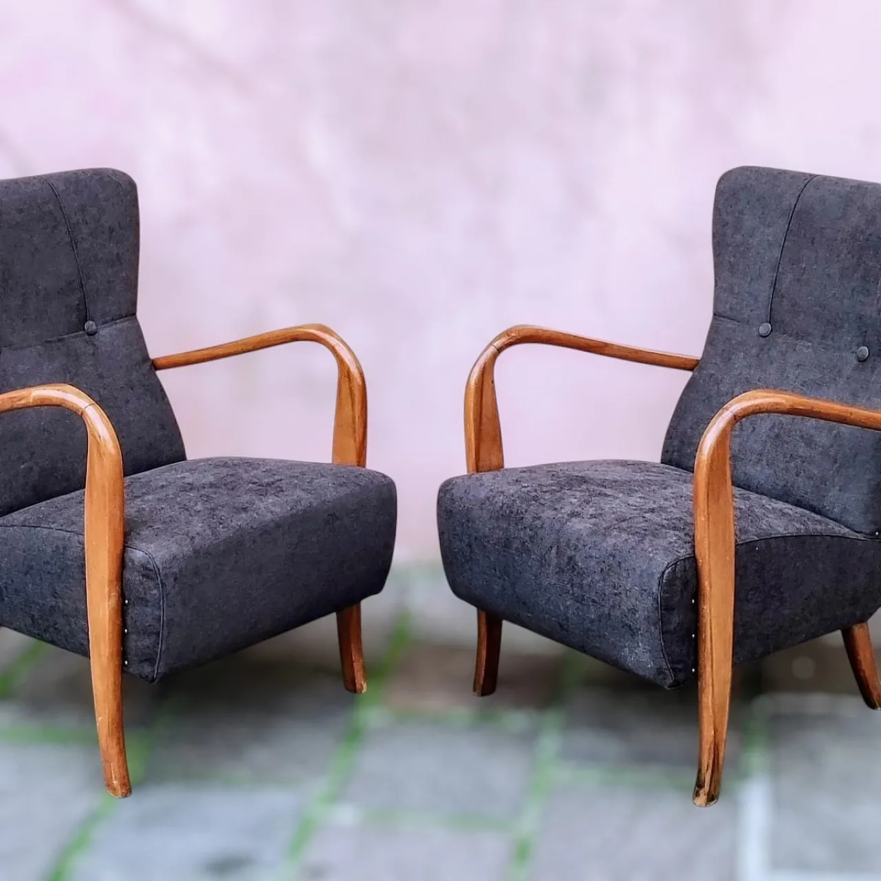 Pair of beech armchairs, 1950s 24