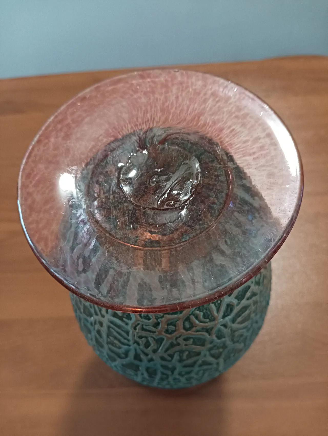 Vaso in vetro di Murano azzurro effetto craquelé, anni '70 1