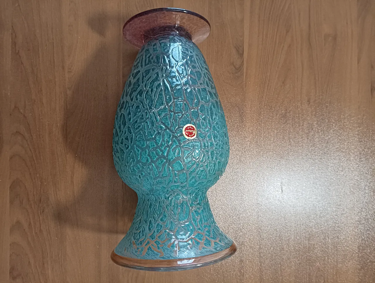 Vaso in vetro di Murano azzurro effetto craquelé, anni '70 2