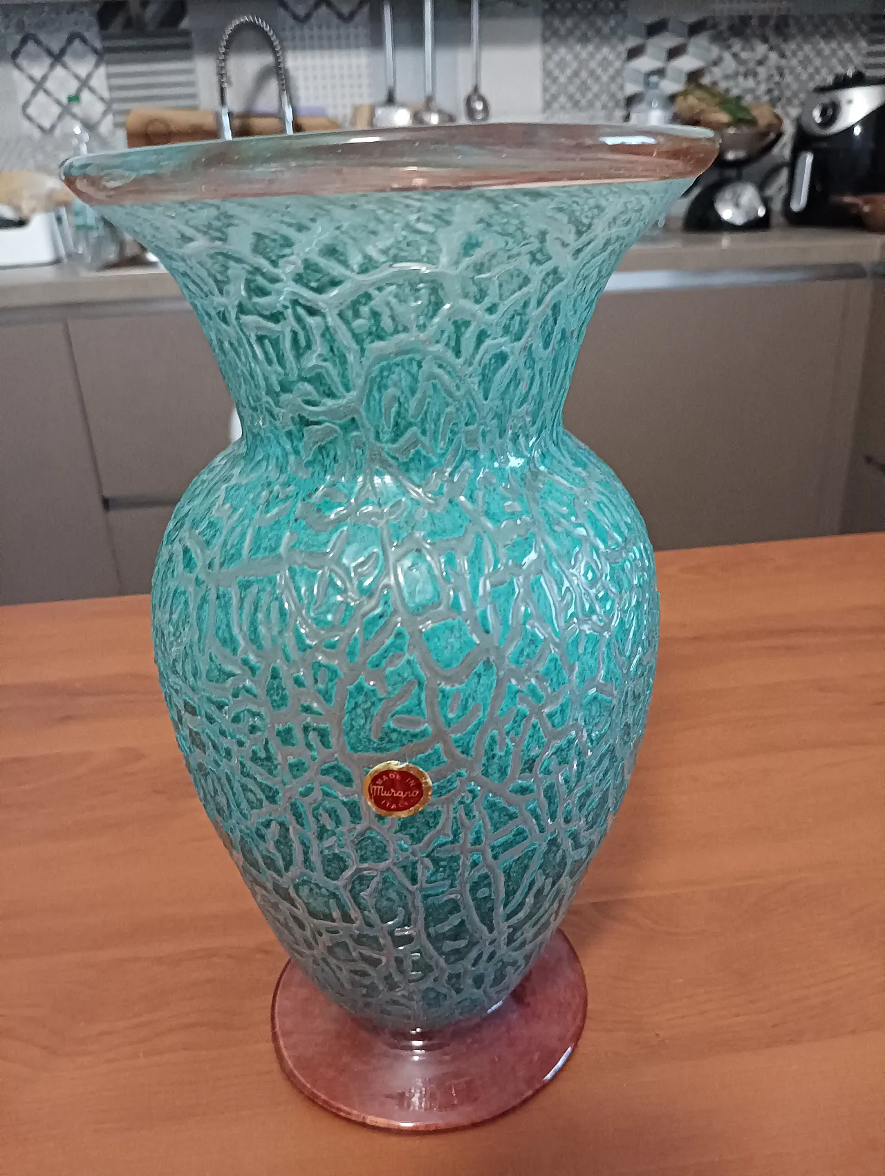 Vaso in vetro di Murano azzurro effetto craquelé, anni '70 3