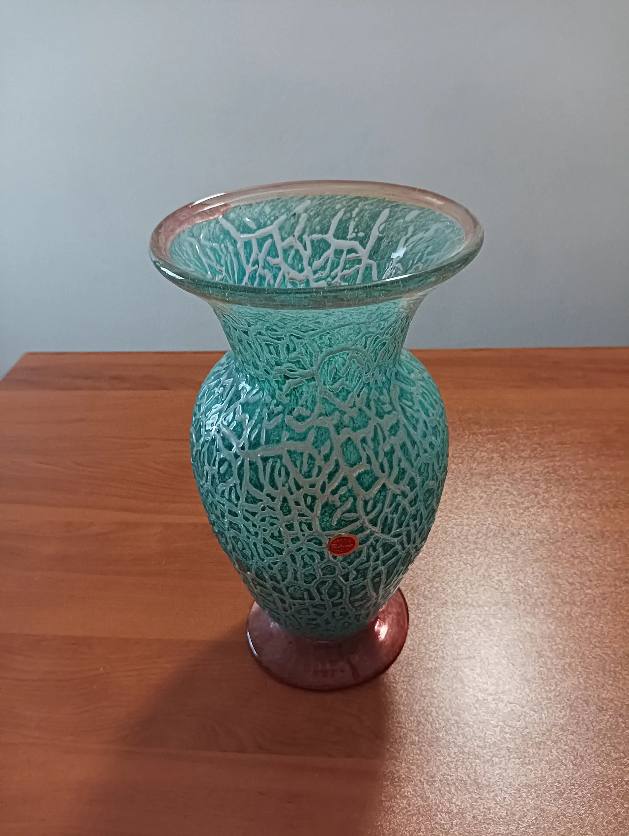 Vaso in vetro di Murano azzurro effetto craquelé, anni '70 7