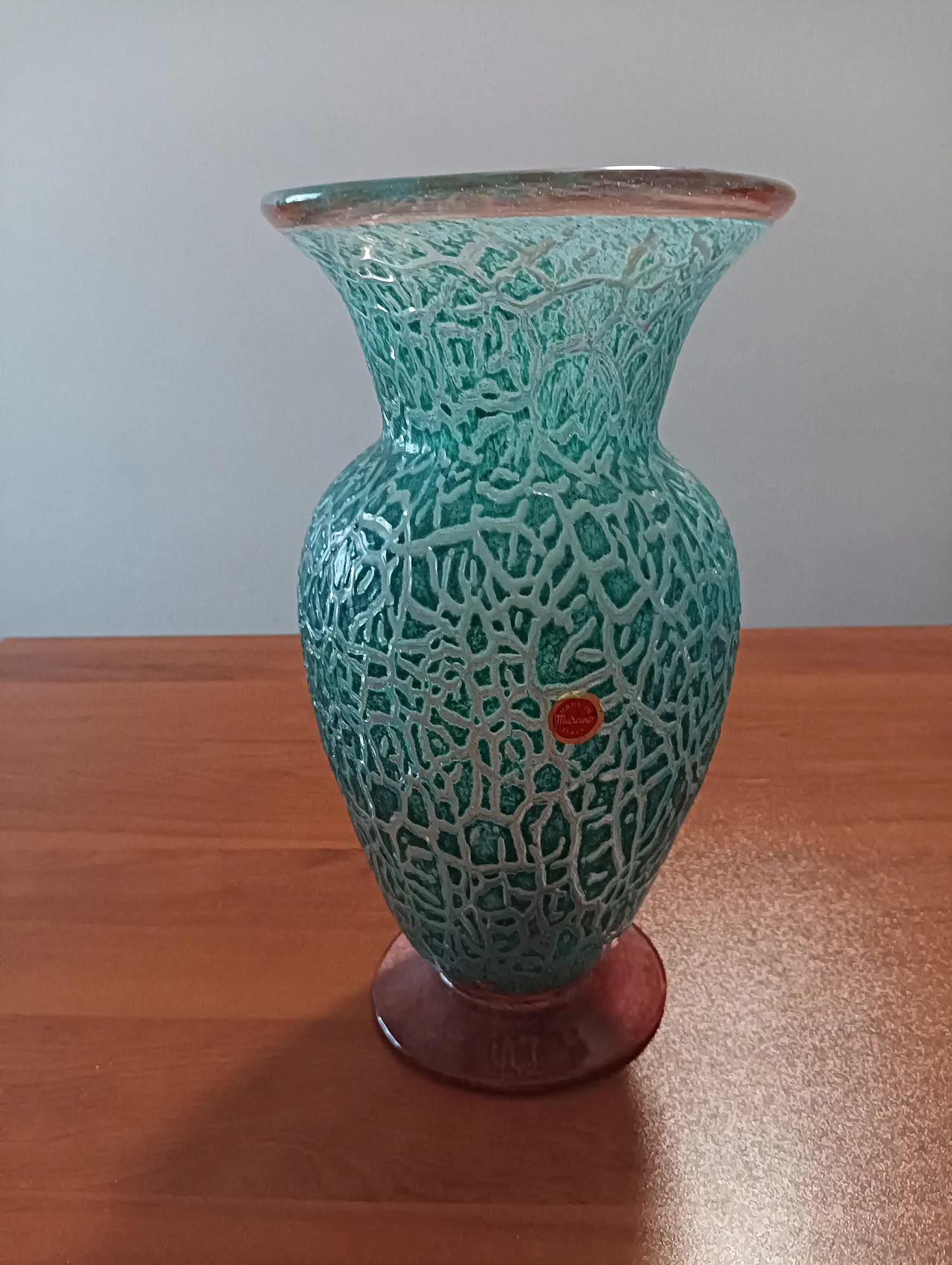 Vaso in vetro di Murano azzurro effetto craquelé, anni '70 8