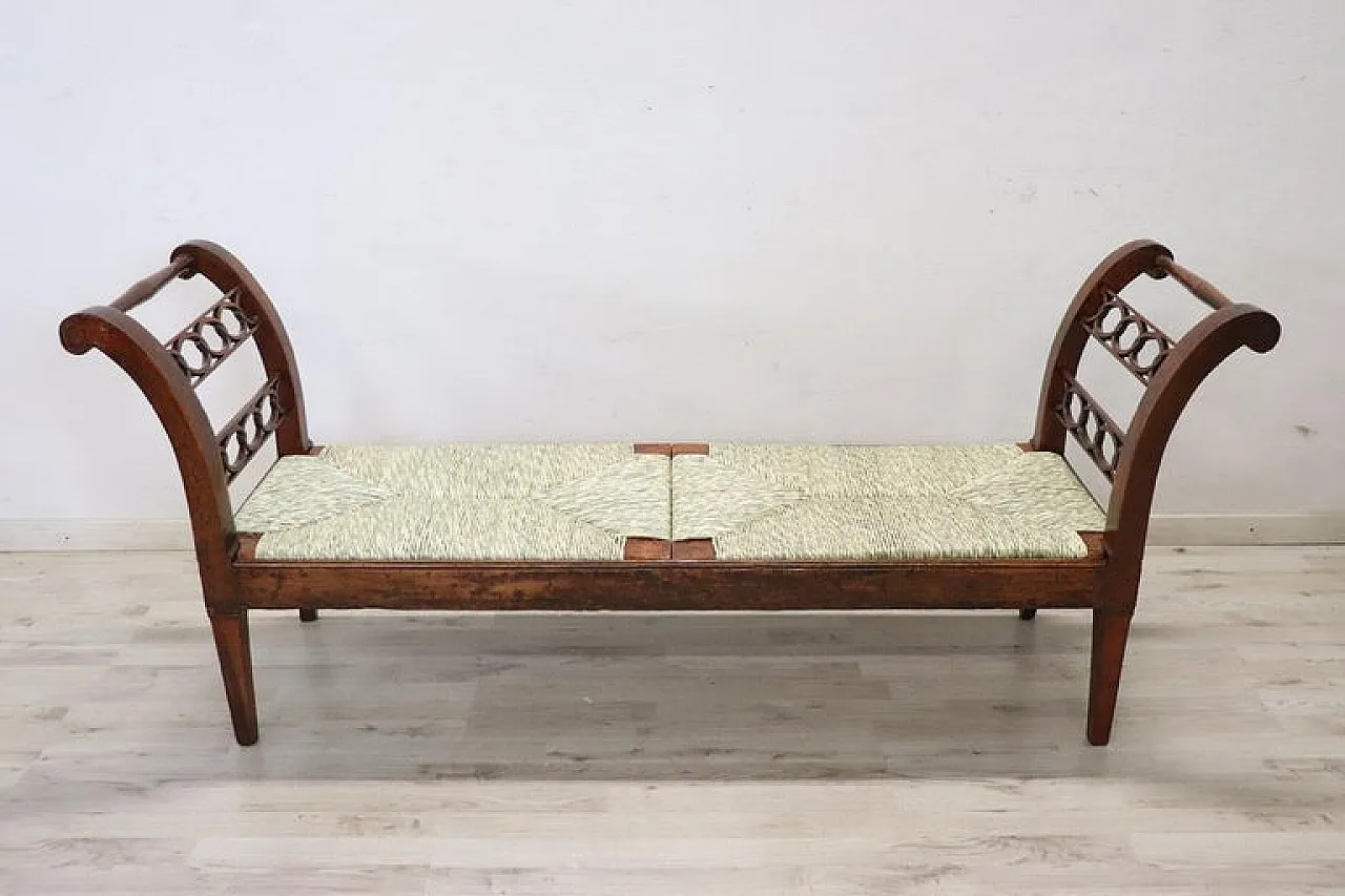 Ancient walnut bench and seat in straw, '700 14