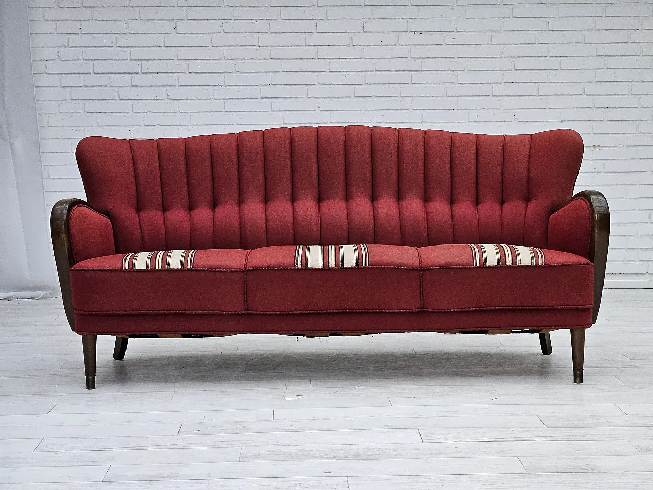 Danish 3-seater sofa by Alfred Christensen red wool, 1960s 1