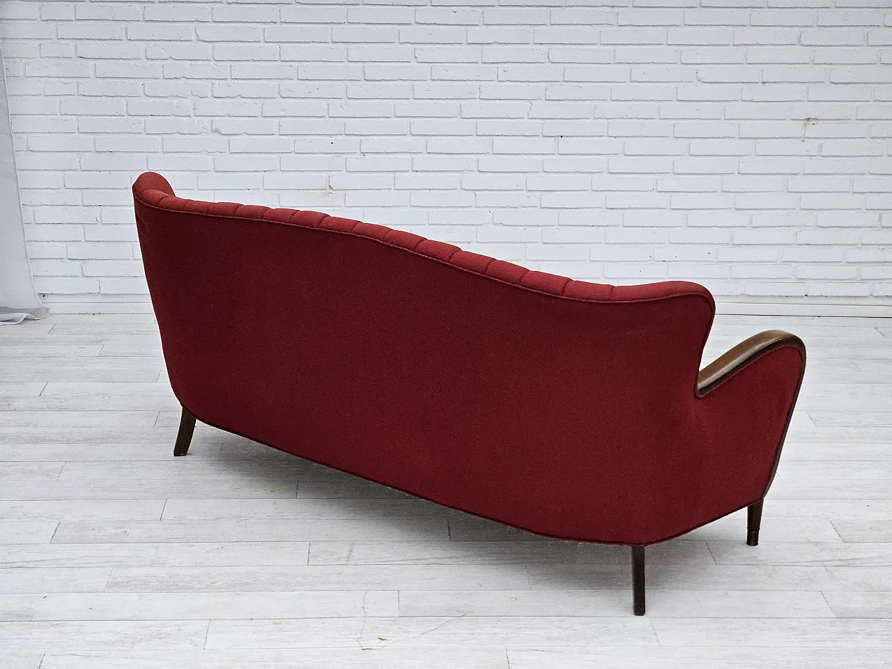 Danish 3-seater sofa by Alfred Christensen red wool, 1960s 8