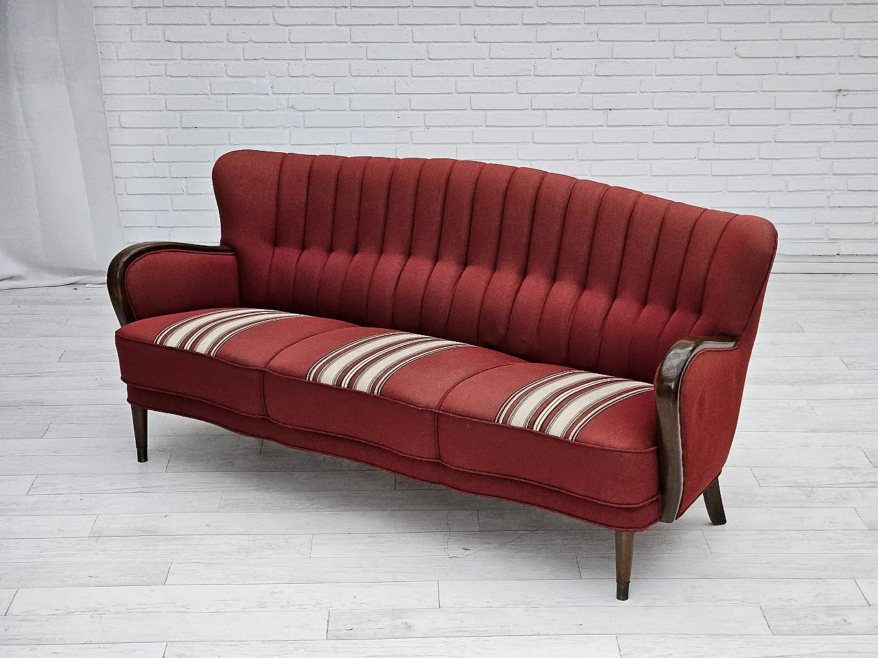 Danish 3-seater sofa by Alfred Christensen red wool, 1960s 13