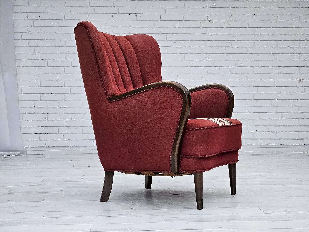 Danish armchair by Alfred Christensen red wool, 1960s 1