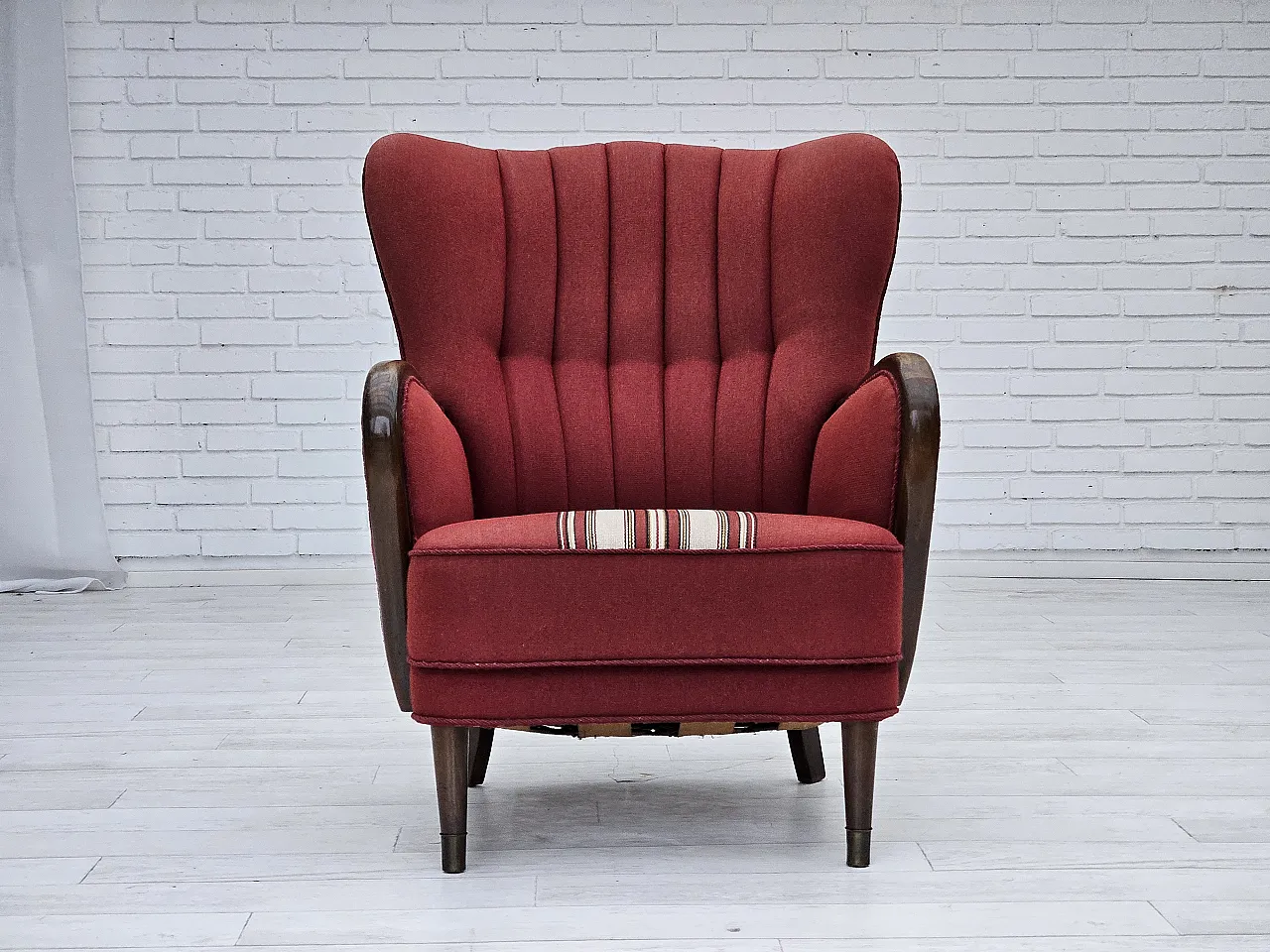 Danish armchair by Alfred Christensen red wool, 1960s 8