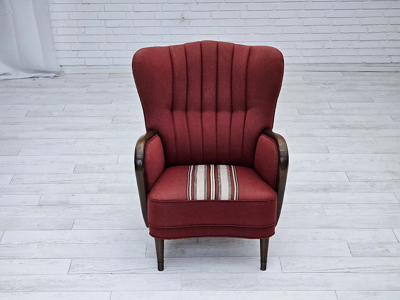 Danish armchair by Alfred Christensen red wool, 1960s 9