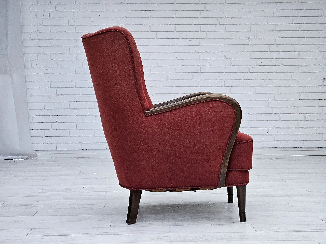 Danish armchair by Alfred Christensen red wool, 1960s 10