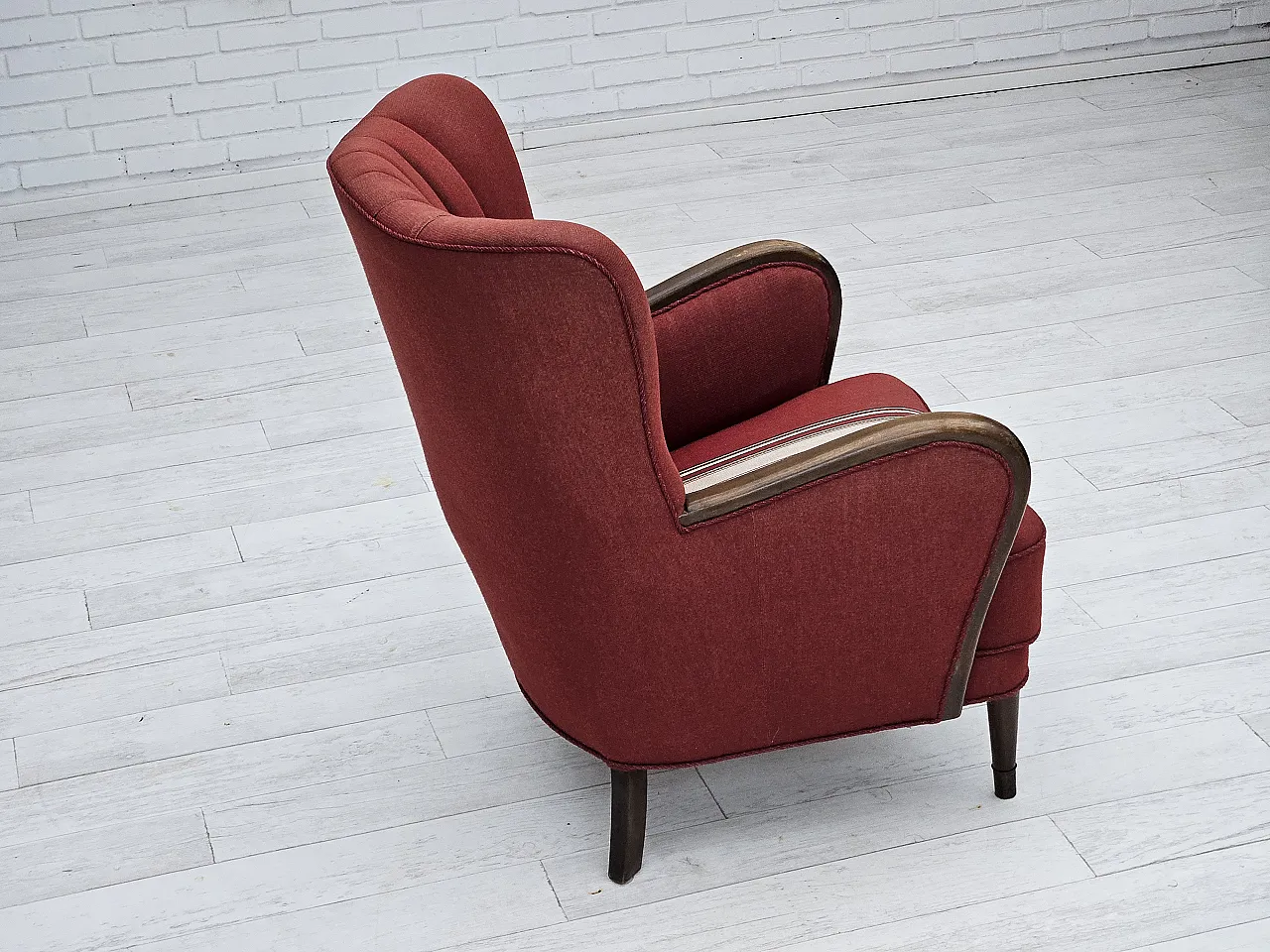 Danish armchair by Alfred Christensen red wool, 1960s 11