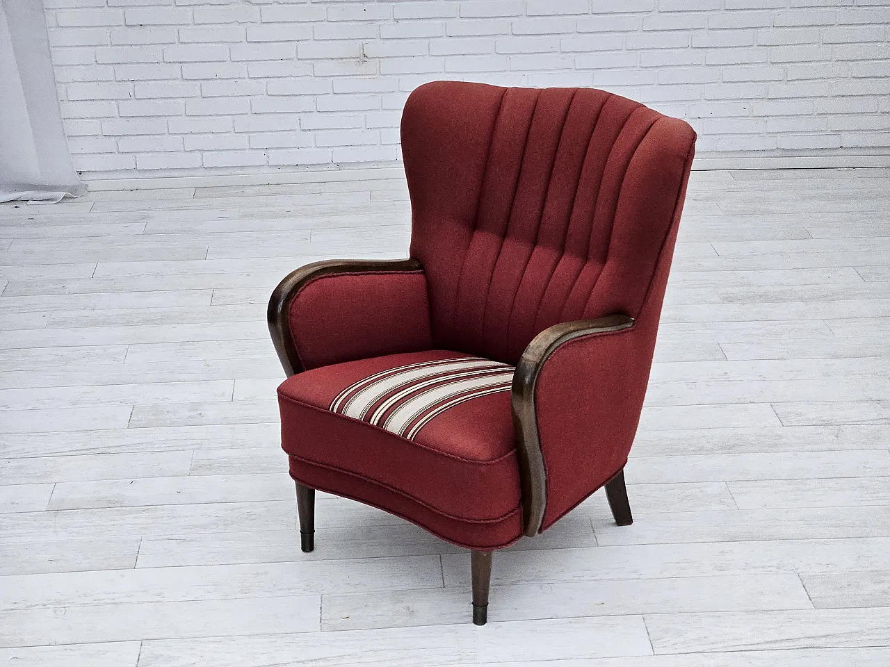 Danish armchair by Alfred Christensen red wool, 1960s 17