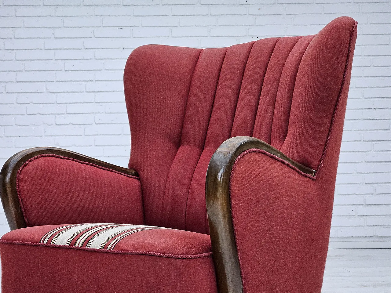 Danish armchair by Alfred Christensen red wool, 1960s 18