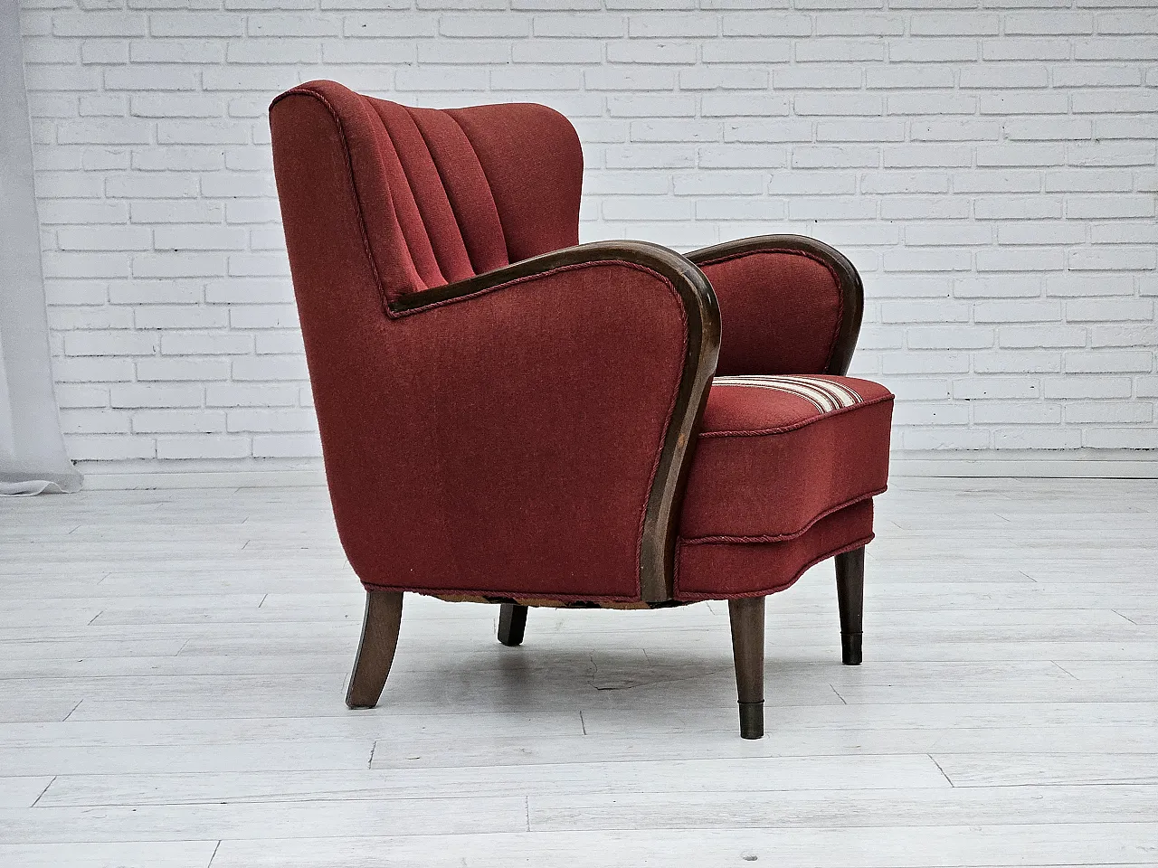 Danish armchair by Alfred Christensen, red wool, 1960s 1