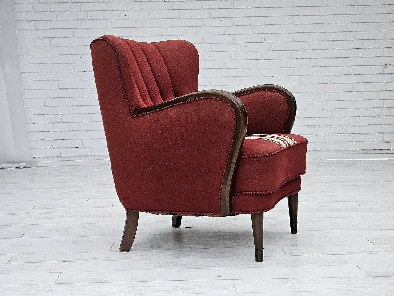 Danish armchair by Alfred Christensen, red wool, 1960s 2