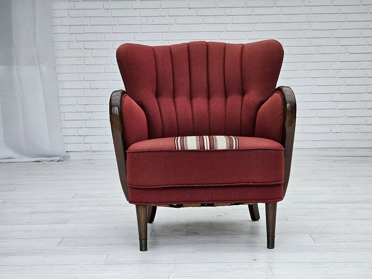 Danish armchair by Alfred Christensen, red wool, 1960s 3