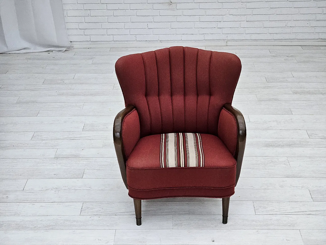 Danish armchair by Alfred Christensen, red wool, 1960s 4